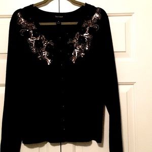 White House/Black Market - Black sweater with gold accent sequins.